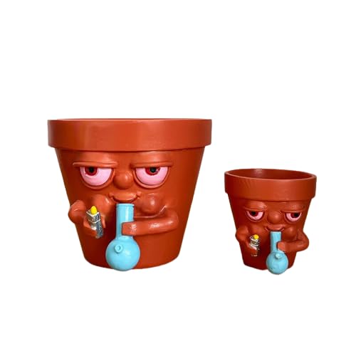 Ltahtliay 2 Stück lustiger Topf Smoking Topf-Pflanzgefäß, Topf Smoking Pot Pflanzer für Sukkulenten, Palmengröße, kreativer Blumentopf mit einer Zigarettenpfeife und einem Feuerzeug,