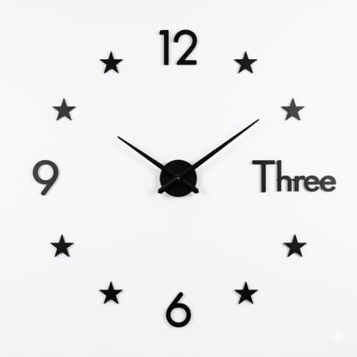 Image of RAPAL Frameless DIY Wall Sticker Clock (55 x 55 cm) - Decorative 3D Number Stickers for Living Room and Bedroom (D3 All Star)
