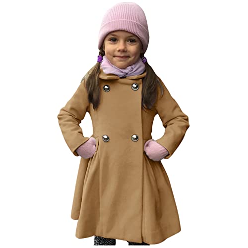 Kids Boys Girls Classic Wool Windproof Coat Winter Double Breasted Blends Trench Coat Outwear Coat (Khaki, 4-5 Years)