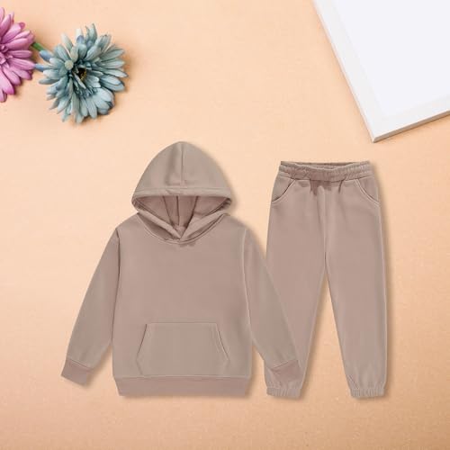 Casual Hoodie and Sweatpants Outfit Solid Color Long Sleeve Hooded Pullover Sweatsuits Jogger Sets for Boys Girls2
