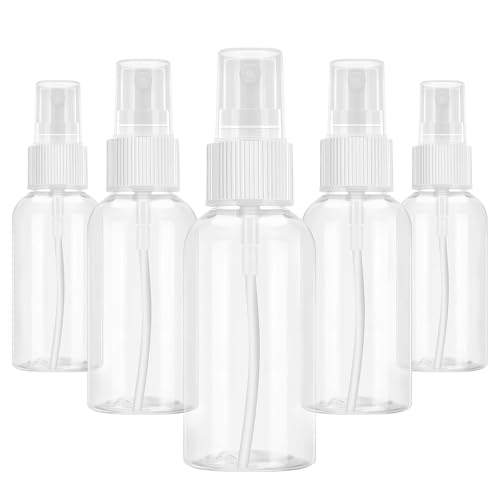 Xfbaozxy 5 Pack Small Spray Bottles for Travel - 50ml Spray Bottle Leak Proof Fine Mist Empty Spritzer Bottles Reusable Clear Plastic Mini Travel Bottle for Storage Essential Oils Cleaning Perfume