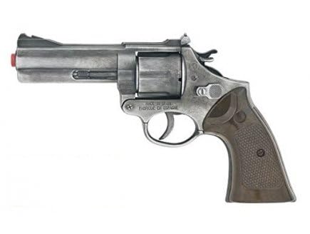 Revolver Police Metal 12 Coups a amorces Gris Argent l 21,5 cm - Pistolet Enfant - Set Jeu d'imitation Accessoire Policier avec Carte