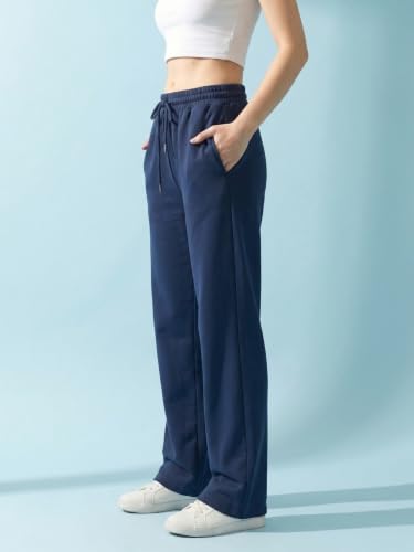 Image of BLINKIN Women's Wide Leg Track Pants | High Waist Cotton Lowers with Side Pockets | Full Length Activewear for Gym, Yoga, Workout & Dance (trk-519)