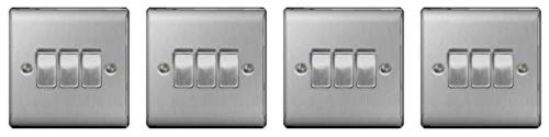 BG Nexus NBS43 Light Switch 3 Gang 2 Way 10 Amp Brushed Steel (Pack of 4)