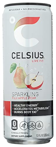 Celsius Energy Drink, Sparkling Fuji Apple Pear, with Stevia, Zero Sugar, Gluten Free & Non-GMO, 12 Fl Oz (Pack of 12)