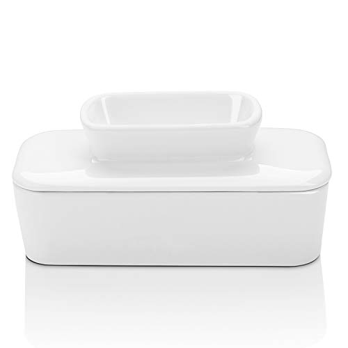 Sweese 309.101 Porcelain Butter Dish with Water - French Butter Keeper Crock
