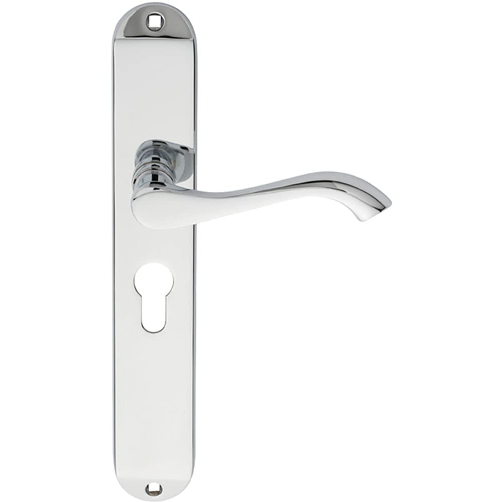 Pair Curved Lever On Long Slim Euro Lock Backplate 241 X 40mm Polished Chrome