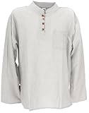 GURU SHOP Nepal Ethno Yogahemd mit Kokosknöpfen, Kurta-Hemd, Freizeithemd mit Stehkragen - Grau, Herren, Size:4XL