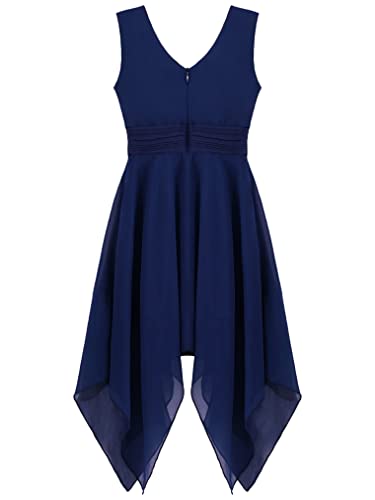 Hularka Kids Girls High-Low Chiffon Princess Birthday Party Dress Sleeveless V Neck Wedding Bridesmaid Dress4