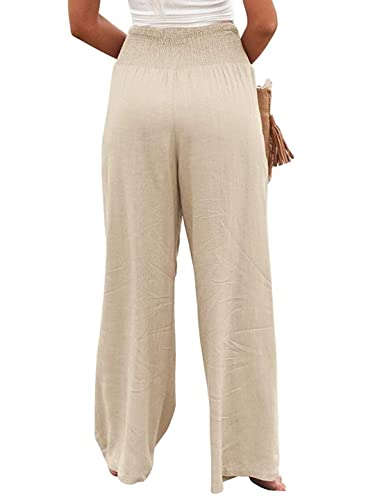 Women's High Waist Breathable Casual Wide Leg Pants with Pockets Hundred Solid Color Cotton Linen Pants3