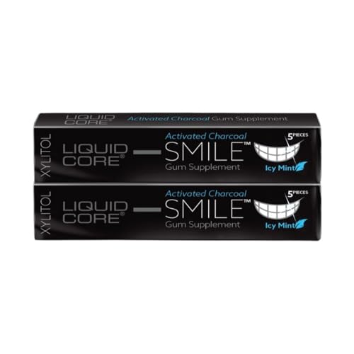 SMILE Gum by Liquid Core® with Activated Charcoal, Hydroxyapatite, MCT Oil, and Xylitol – Clean Teeth, Fresh Breath - Sugar-Free, Aspartame-Free Gum - Icy Mint Dental Gum (2 Pack)