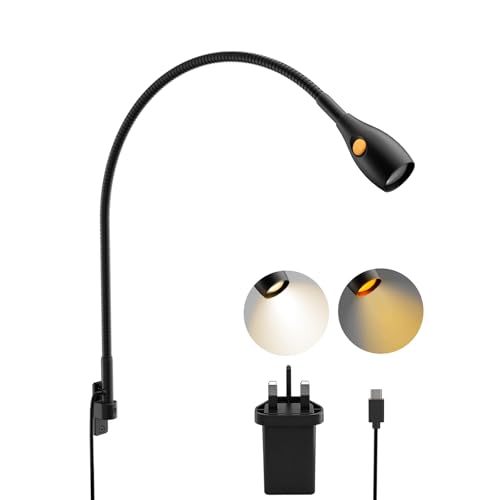 Image of acegoo Wall Mounted Minimalist Bedside Reading Light, Wooden Headboard Mount Flexible Gooseneck Book Light, Handy Lamp Head Switch, 3000K/Amber LED CRI 95, Powered by Type-C Adapter, Black