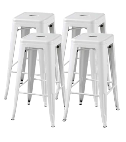 Home Heavenly® - Pack 4 taburetes TOLIX. Taburete Alto Uso Interior/Exterior, en Acero antioxidante 76x45x45 cm para terrazas Bar o Restaurante (Blanco)