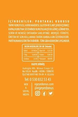 EGEYE DÖNÜŞ Şekersiz Portakal Meyvesi Kurusu Cipsi - 50 Gr. (Yüksek Aroma - Kokteyl Meyvesi - Katkı Koruyucu İçermez)