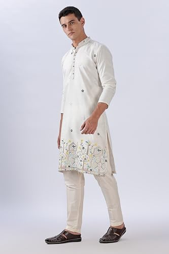 Image of BE ACTIVE Men's Cotton | Regular Fit Casual Mandarin Collar | Long Length Full Sleeves | Embroidered Indian Kurta