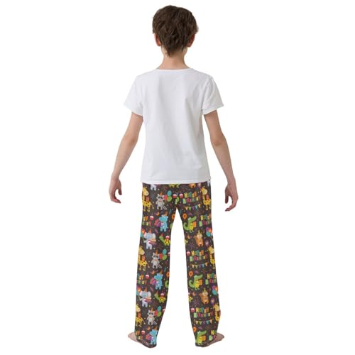Happy Birthday Hippo Gator Boys Long Pants Soft Trousers Elastic Waist Kids Lounge Bottoms with Pockets S-XL3