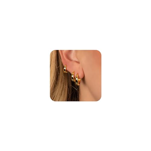 Poxtex Gold Hoop Earrings Set for Women, 14K Small Huggie Earring for Multiple Piercing Hypoallergenic Trendy Jewelry, Dainty Ball Cartilage Earings for Women's Mother Gifts