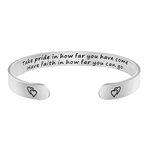 Joycuff Inspiration Recovery Gift for Women Graduation Jewelry Personalized Bracelet Take Pride in How far You Have Come Have Faith in How far You can go