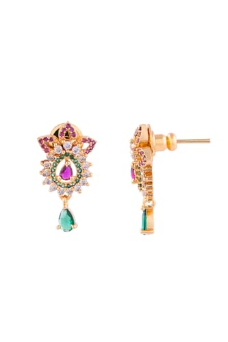 Image of Radha's Creations brass Ruby Emerald stud earrings one gram gold for women and girls one gram gold
