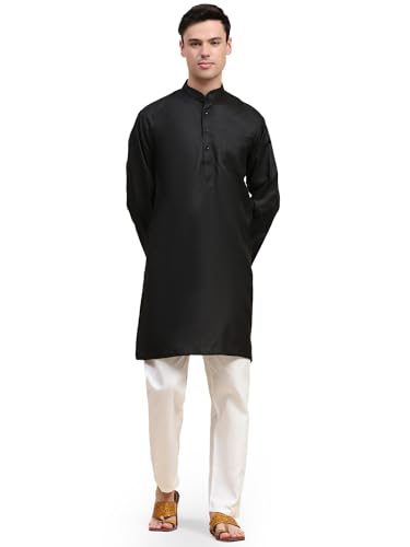 SKAVIJ Inde Cotton Pyjama Kurta for Homme Coupe Régulière(Noir, L)