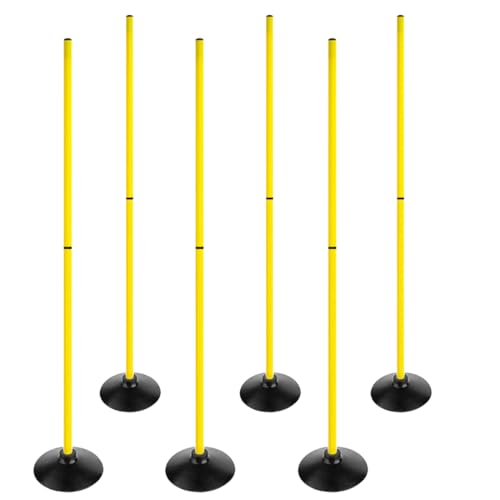 ASENVER 6FT Soccer Agility Poles with Rubber Base Detachable Speed Agility Stick Slalom Speed Training Pole Set for Sports (Pack of 6, Yellow)