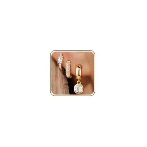 GEORGE-SMITH Trendy 3 Pairs Gold Earrings for Women Small Chunky CZ Hoops - image 1