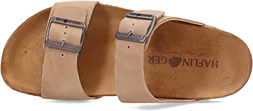 Image of HAFLINGER Andrea Elegant Leather Sandals with Rubber Sole and Cork Latex Footbed Unisex
