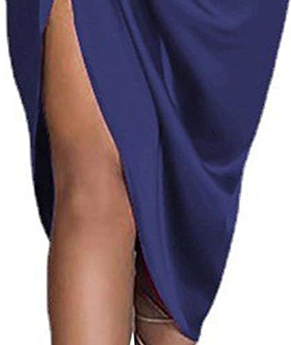 Image of xxxiticat Women's Ruched Midi Dress Sleeveless Spaghetti Straps One Shoulder Asymmetric High Split Slip Party Dress