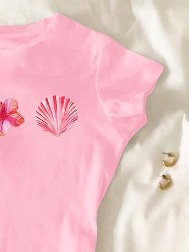 Image of RoseSeek Girl's Floral Graphic Crop Tops Tees Short Sleeve Crewneck Cute Slim Fit T Shirt Summer Tops