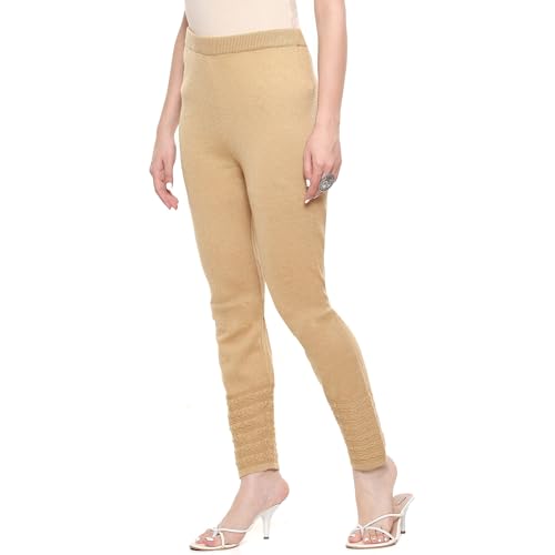 Image of Rangriti Mustard Acrylic Regular Solid Legging for Women
