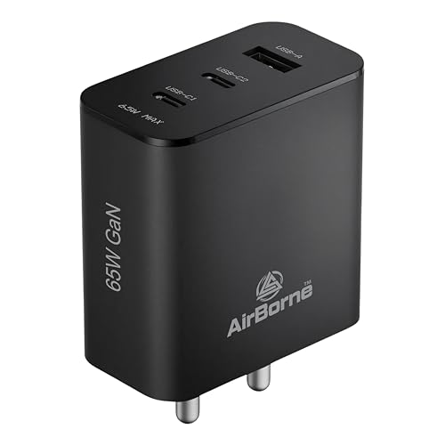Image of 65W Triple Port GaN Charger, USB & Type C Fast Charging Adapter for iPhone 17 /16 /15 /14 /13 /12 /11 (Pro,Pro Max,Plus), iPad, Google Pixel, Samsung & All Type C Devices BIS Certified (Black)