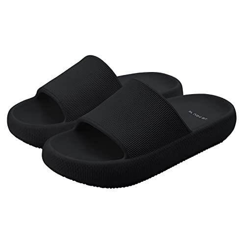 Shevalues Pillow Soft Slide Sandals For Women Men Non-Slip Shower Shoes Bath Slippers Summer Beach Slides, Black 39-40 #TOP7