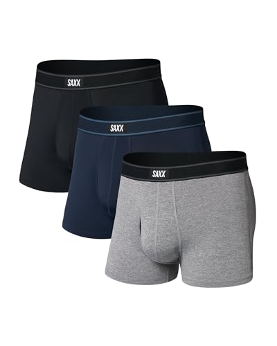 SAXX Underwear Co. Men's Daytripper Comfort Stretch Trunk Fly 3-Pack, Black/Grey/Navy, Large