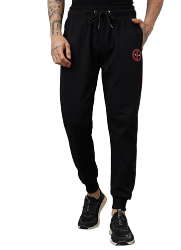 Image of Free Authority Official Deadpool Graphic Printed Black Regular Fit Jogger for Men