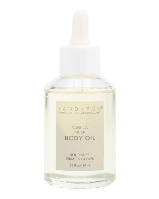 Sand + Fog Vanilla Musk Body Oil Dropper Glass Bottle, Nourishing, Glowing and Firming Formula, 3.7...