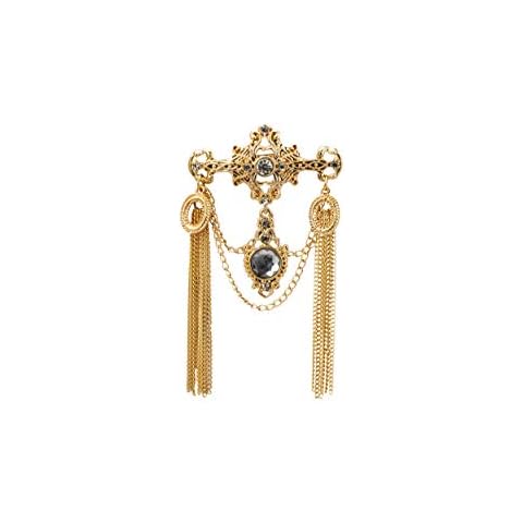 Knighthood Brooch Pin Royal Gold Engraved Shimmery Stone And Chain Brooch Suit Stud Lapel Pin Accessories for Men Women Cover