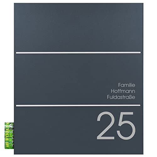 Briefkasten anthrazit mit Zeitungsfach (RAL 7016) MOCAVI Box 141 Postkasten Edelstahl-Detail V2A inkl. Name und Hausnummer Wand-Briefkasten mit Zeitungsrolle modern deutsche Marken-Qualität DIN A4