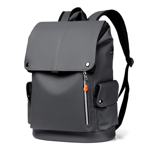 Mochila masculina de couro falso, mochila de viagem de grande capacidade, bolsa para laptop (Grey)