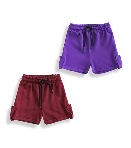 Image of YUV Multicolor Solid Cotton Blend Shorts for Girls, Pack of 2