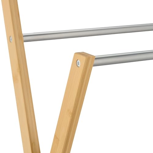 Relaxdays Toallero de Pie, con 4 Barras, Colgador de Toallas de Manos o Ducha, Bambú y Hierro, Baño, Natural/Plateado - imagen 5