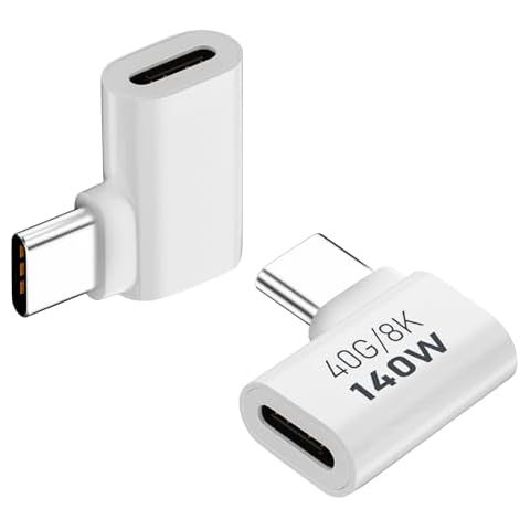 AreMe 2 Pack USB C Male to Female Adapter, 90 Degree Right Angle 140W Type C Extender Adapter for Thunderbolt 4/3, MacBook Pro/Air, Laptop, Phones and More Type C Devices (White) Cover