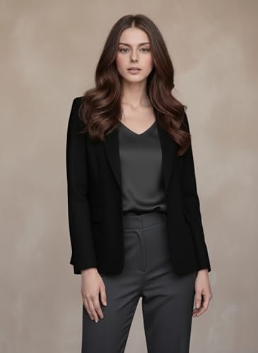 Image of ROCKSY Black Smart Casual Formal Blazer for Women, Regular Fit Stylish Blazer for Women