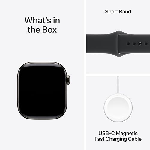Image of Apple Watch Series 11 [GPS + Cellular 42mm] Smartwatch with Slate Titanium Case with Black Sport Band - S /M. Sleep Score, Fitness Tracker, Health Monitoring with AppleCare+ (2 Years)