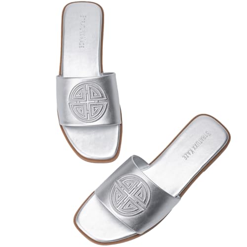 Stratuxx Kaze Womens Dressy Flat Sandals Memory Foam Comfy Slide for Summer