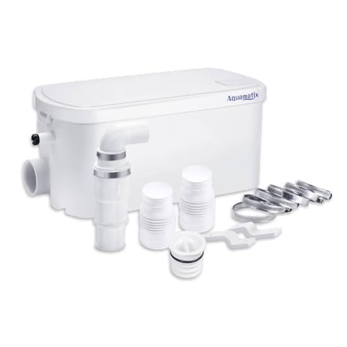 Aquamatix pequeña estación de elevación, 250 W con triturador compacto, bomba de aguas residuales hasta 8 m de altura de descarga, con 2 entradas, para ducha y lavabo