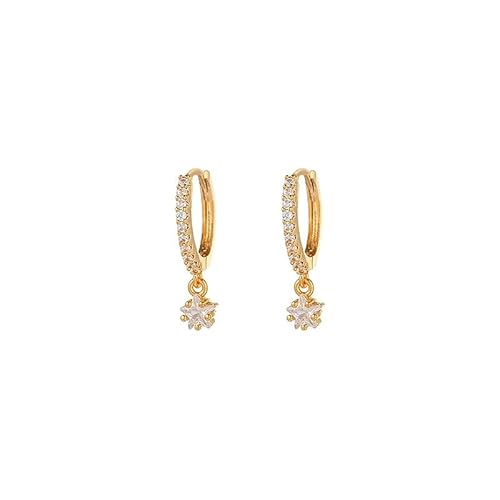 Crystal Dangle Earrings Set, Gold Plated, Moon Star Design, Drop Chain Style, 1.8cm x 0.6cm, CZ Rhinestone