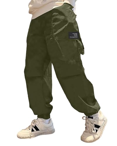BINPAW Boys Cargo Pants Elastic Waist Casual Jogging Trousers with Pockets 5-14 Years