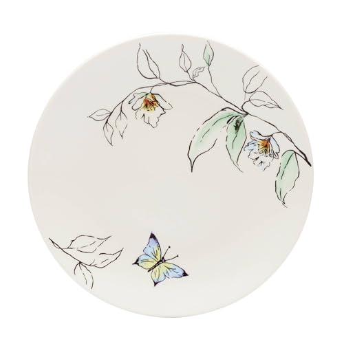 Image of Oneida Dinnerware Set, Botanica 12-Piece Dinnerware Set, Service For 4, Porcelain Material, Dishwasher And Microwave Safe, Bowls, Plates And Bowls, Dinner Dishes, Plates, Home (Green, 12 Piece)