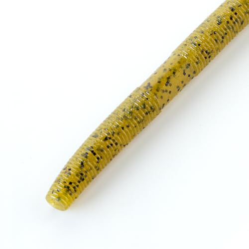 Image of Senko Bait Soft Plastic Lures 5 inch Senkos 24 Pcs for Wacky Rig Freshwater Fishing Green Pumpkin senko with Black Flake