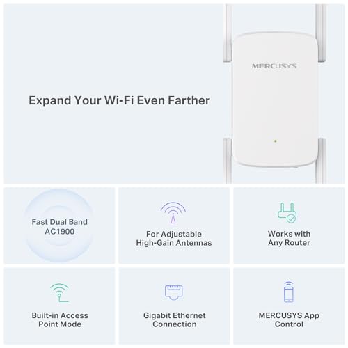 MERCUSYS ME50G AC1900Mbps WiFi Extender Booster, Internet Booster, Ethernet Port, EasyMesh, High-Gain Antennas, Access Point - Image 2